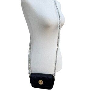 Isaac Mizrahi Live Quilted Mini Crossbody Bag Gold Logo Closure Chain Strap New